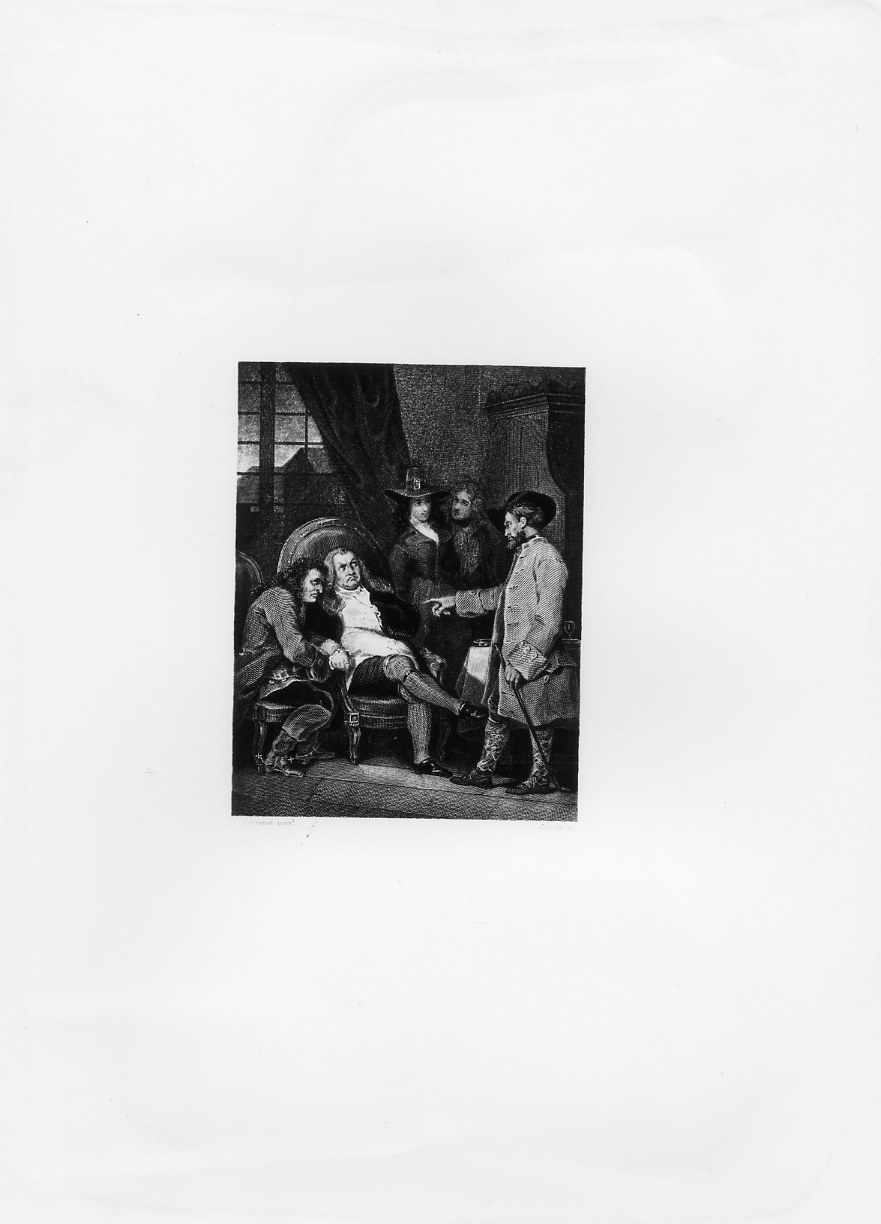 Conversazione tra cinque gentiluomini (stampa smarginata) di Cousin Charles, Johannot Alfred (metà sec. XIX)