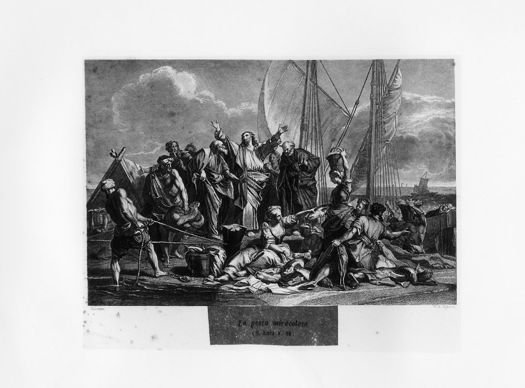 La pesca miracolosa (stampa smarginata) di Egleton William Henry, Jouvenet Jean Baptiste - ambito inglese (sec. XIX)