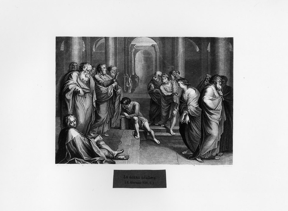 Gesù e l'adultera (stampa smarginata) di Robinson John Henry, Carracci Annibale (metà sec. XIX)