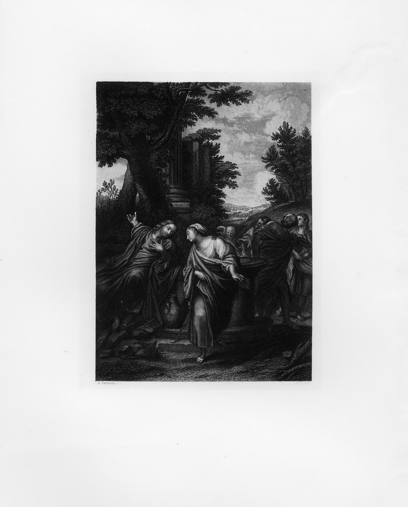 Gesu' e la Samaritana (stampa smarginata) di Mote W. H, Carracci Annibale - ambito inglese (metà sec. XIX)