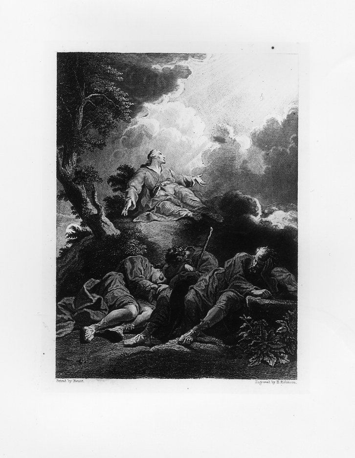 L'orazione nell'orto del Getsemani (stampa smarginata) di Robinson John Henry (metà sec. XIX)