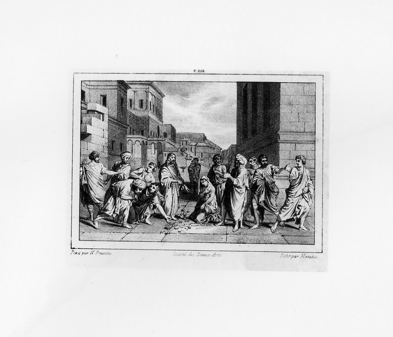 Gesu' e l'adultera (stampa) di Manche Edouard, Poussin Nicolas (metà sec. XIX)