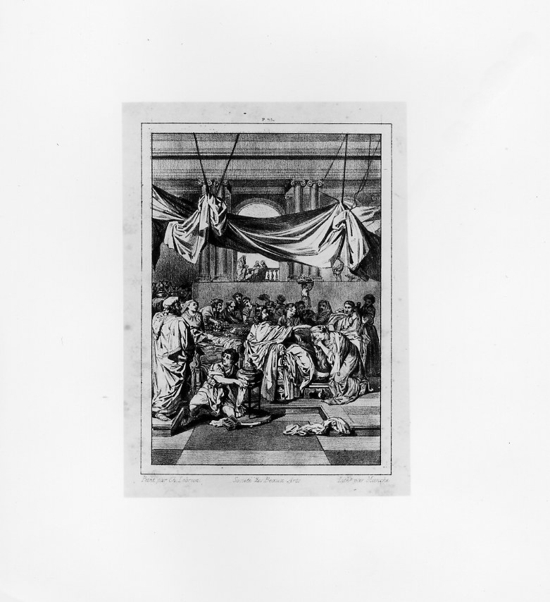 Maria Maddalena bagna con le lacrime i piedi di Gesù (stampa) di Manche Edouard, Le Brun Charles (metà sec. XIX)