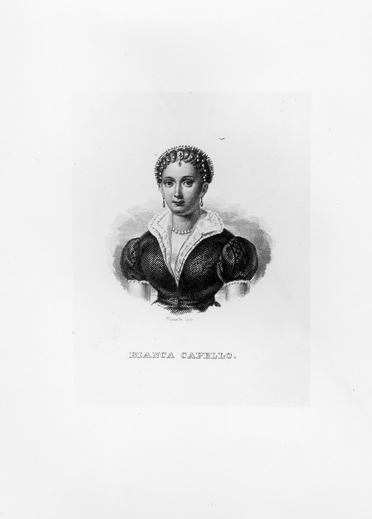 Ritratto di Bianca Capello (stampa smarginata) di Pisante Francesco (terzo quarto sec. XIX)