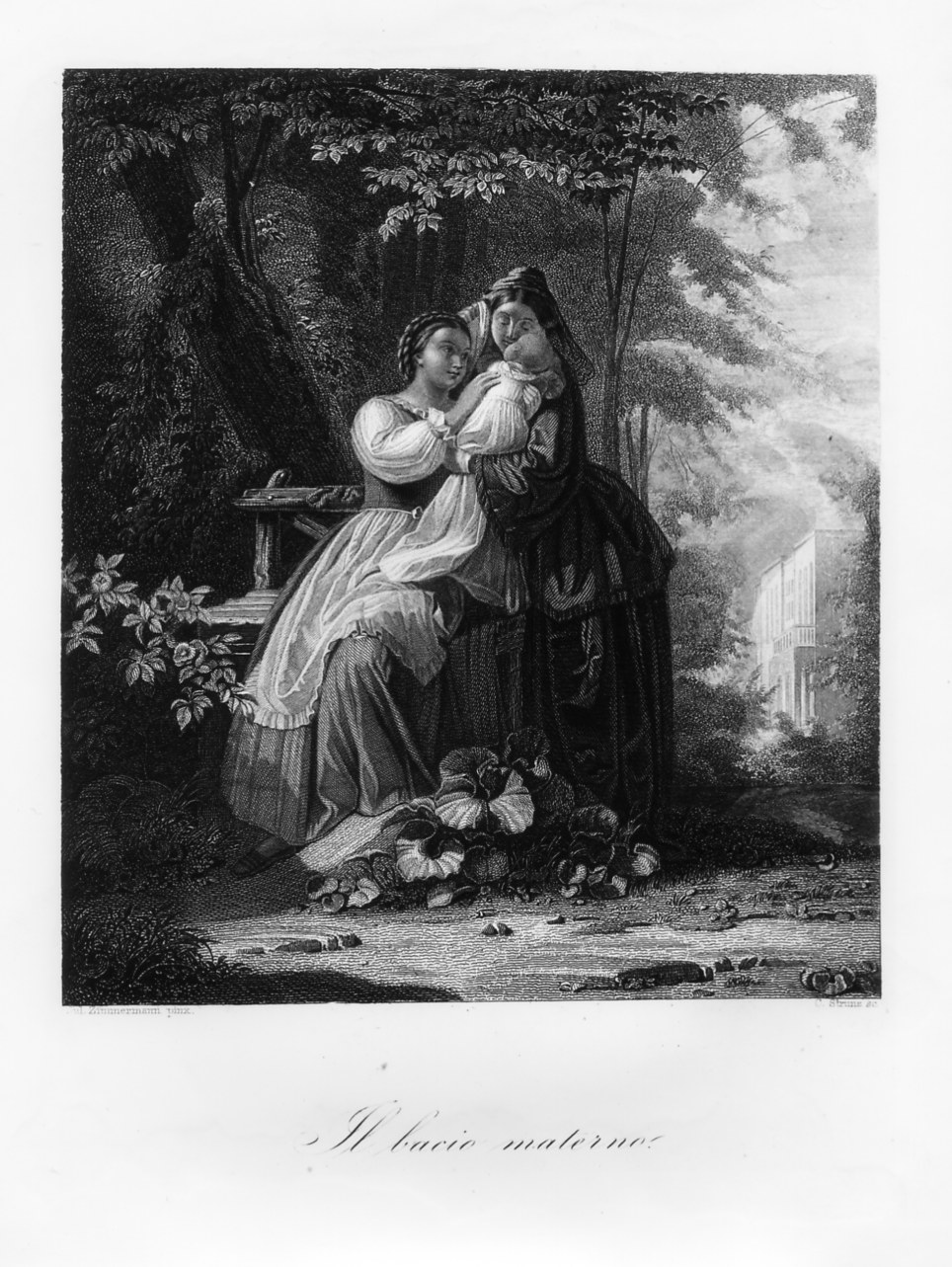 Due donne con un neonato (stampa smarginata) di Strunz Carlotta, Zimmermann Julius (seconda metà sec. XIX)