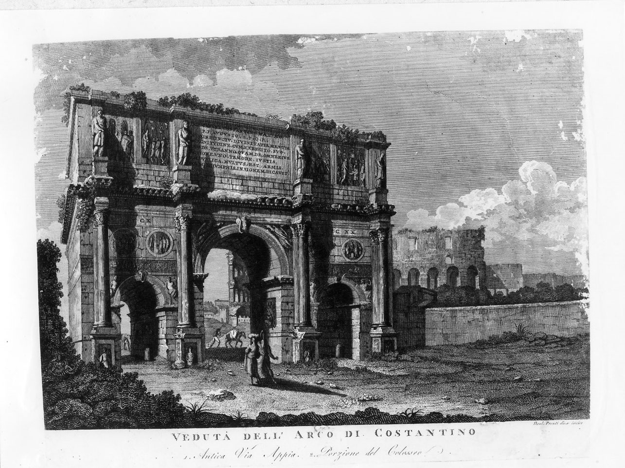 Veduta dell'Arco di Costantino a Roma (stampa smarginata) di Pronti Domenico (fine sec. XVIII)