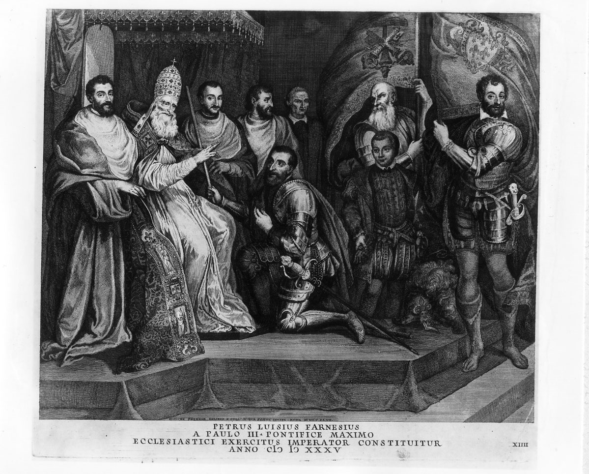 Paolo III conferisce a Pietro Luigi Farnese la carica dicomandante dell'esercito pontificio (stampa) di Von Prenner Georg Gaspar (sec. XVIII)