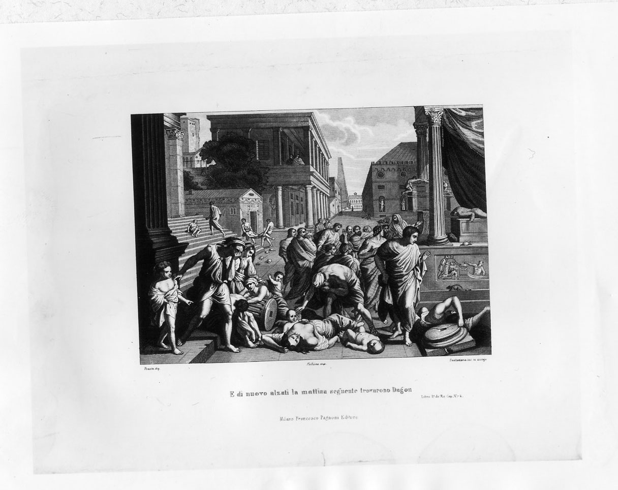 La peste di Azot (stampa smarginata) di Santamaria Carlo, Poussin Nicolas (sec. XIX)