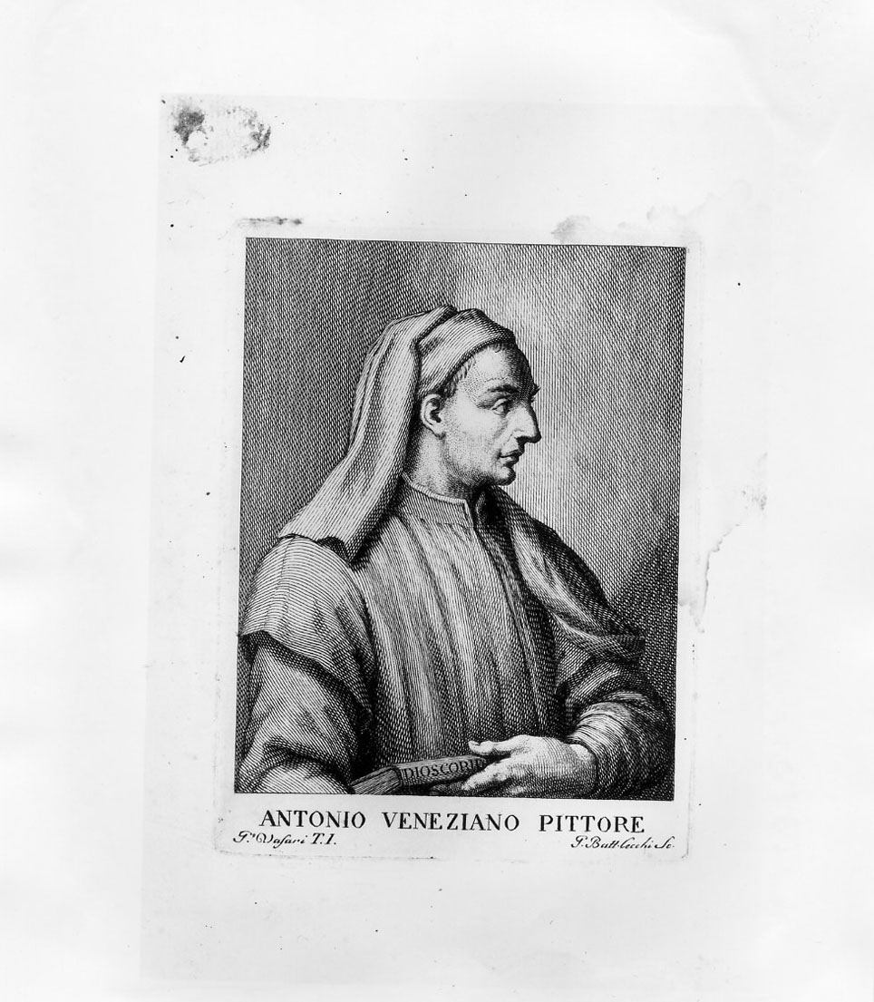 Ritratto del pittore Antonio Veneziano (stampa) di Cecchi Giovanni Battista, Vasari Giorgio (sec. XVIII)