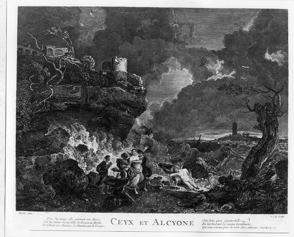 Ceice e Alcyone (stampa) di Aliamet Jean Jacques, Vernet Claude Joseph (terzo quarto sec. XVIII)