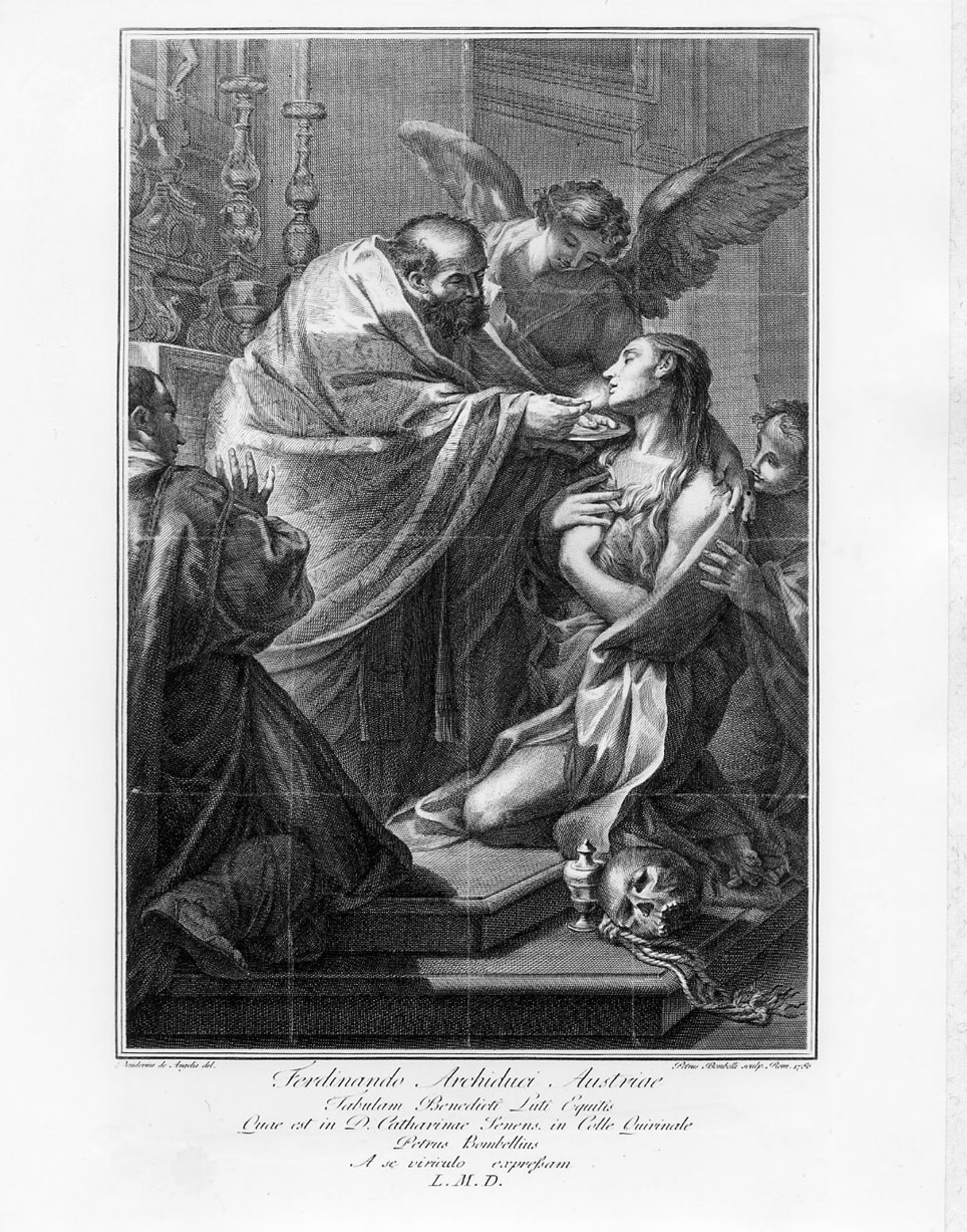 Comunione della Maddalena (stampa) di Bombelli Pietro Leone, Luti Benedetto, De Angelis Desiderio (sec. XVIII)