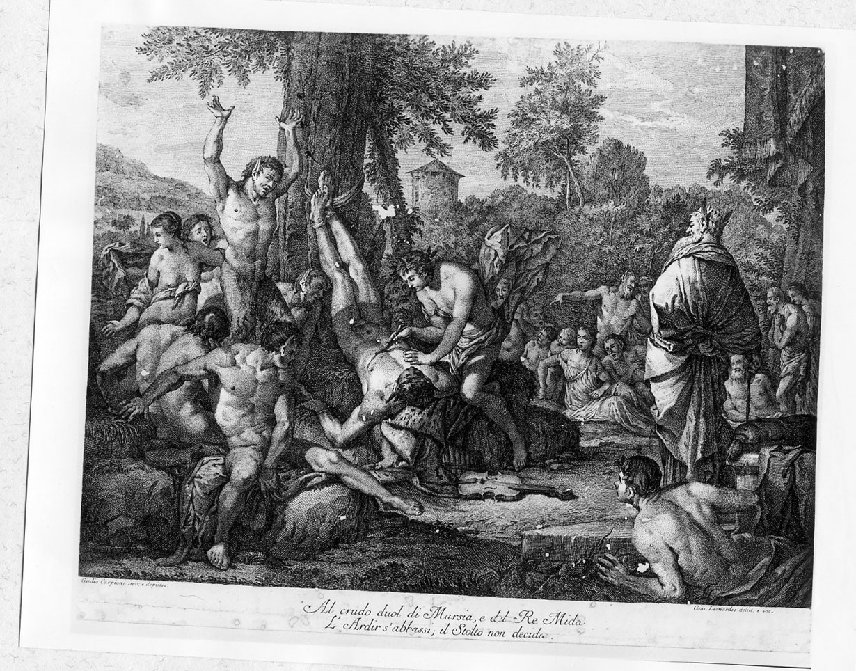 Lo scorticamento di Marsia (stampa smarginata) di Leonardis Giacomo, Carpioni Giulio (terzo quarto sec. XVIII)