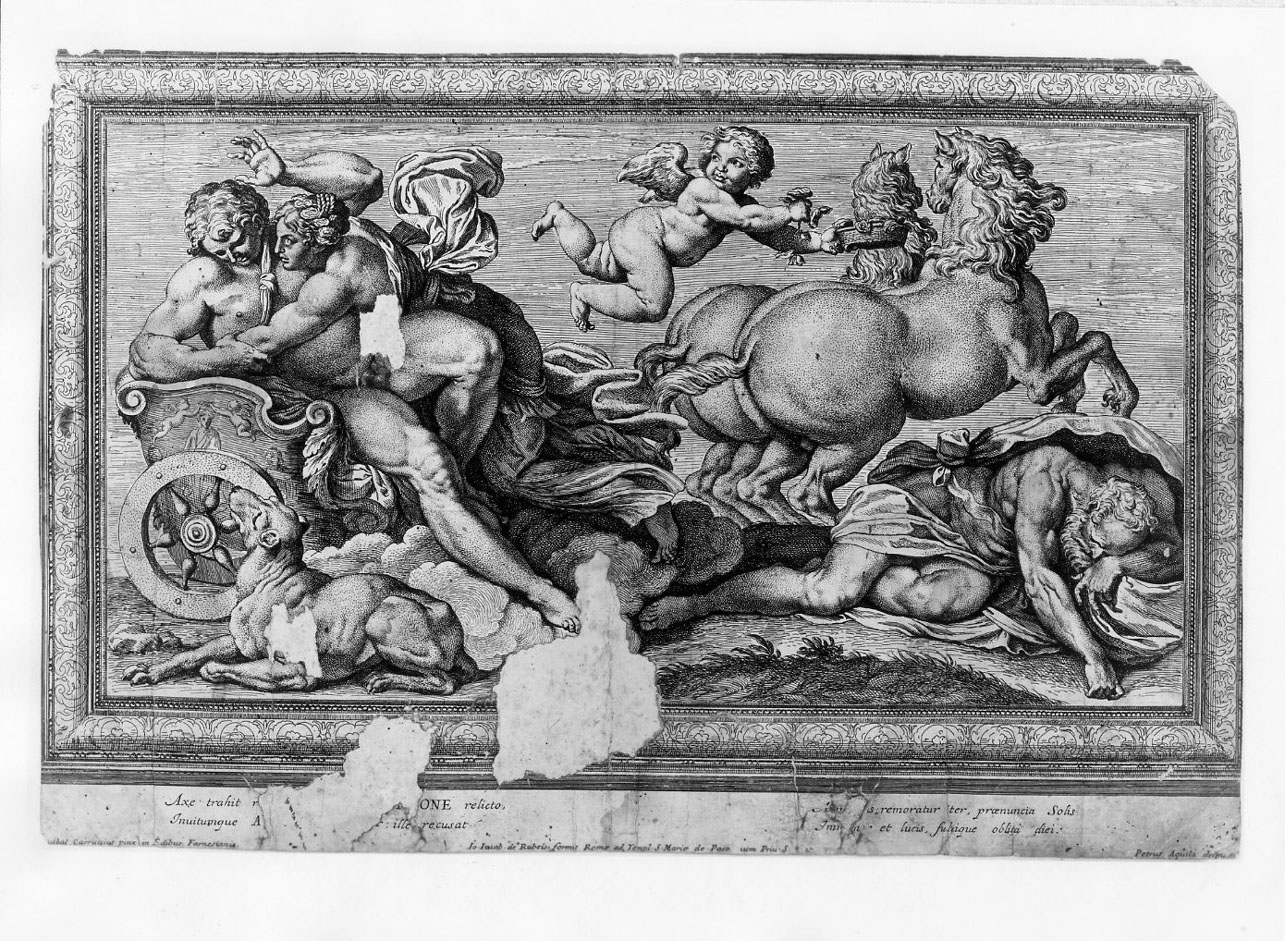 Aurora e Cefalo (stampa smarginata) di Dell'Aquila Pietro, Carracci Annibale (sec. XVII)