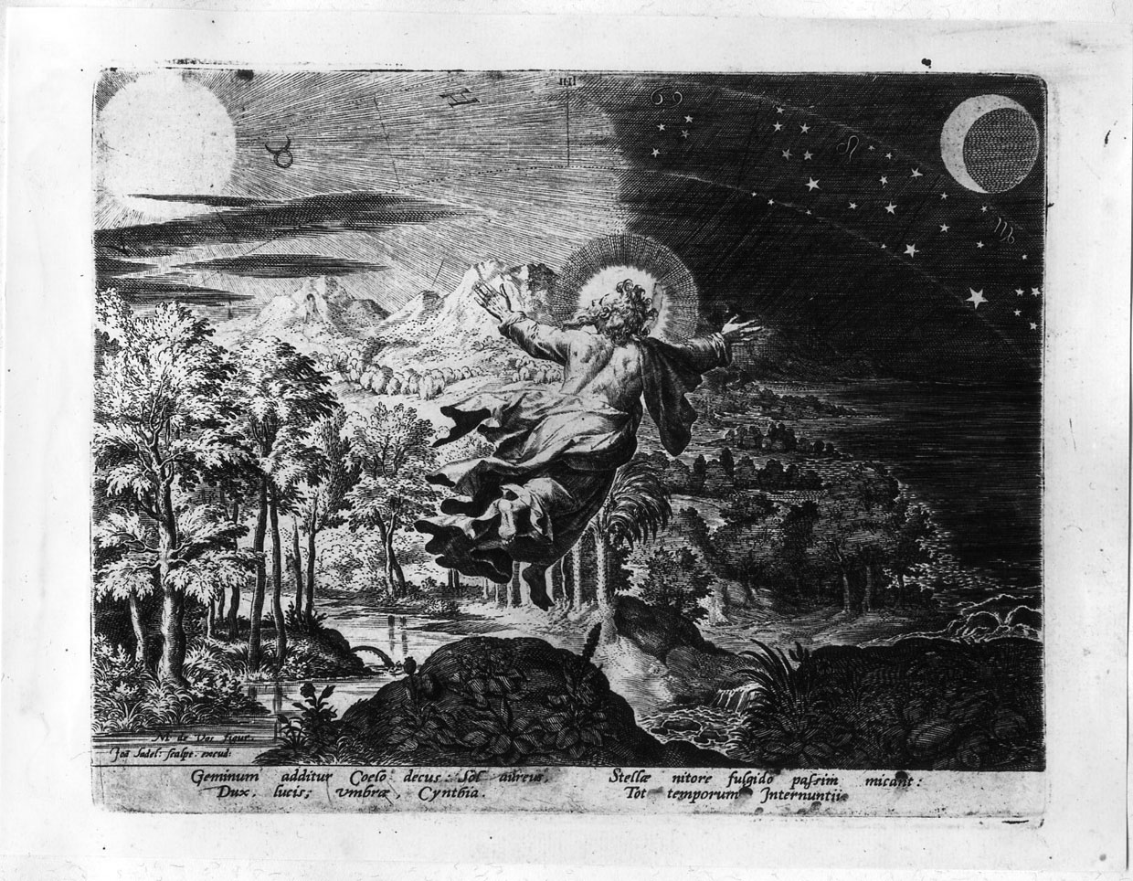 La creazione del sole, della luna e delle stelle (stampa) di Sadeler Johann II, De Vos Maarten (fine sec. XVI)