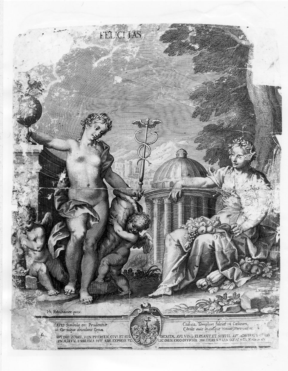 Allegoria della Felicita' (stampa smarginata) di Kilian Lukas, Rottenhammer Hans (sec. XVII)