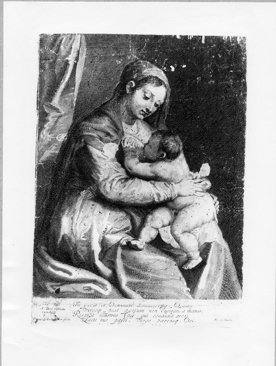 Madonna che allatta il Bambino (stampa smarginata) di De Jode Peeter, Vecellio Tiziano (sec. XVII)