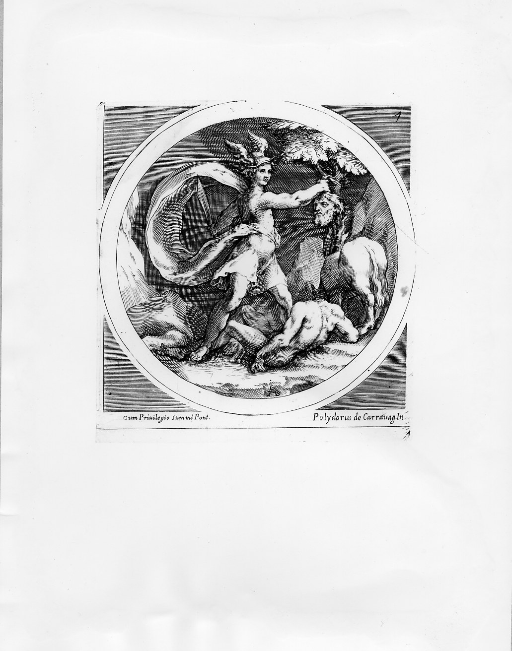 Mercurio e Argo (stampa smarginata) di Alberti Cherubino, Caldara Polidoro detto Polidoro da Caravaggio (secc. XVI/ XVII)