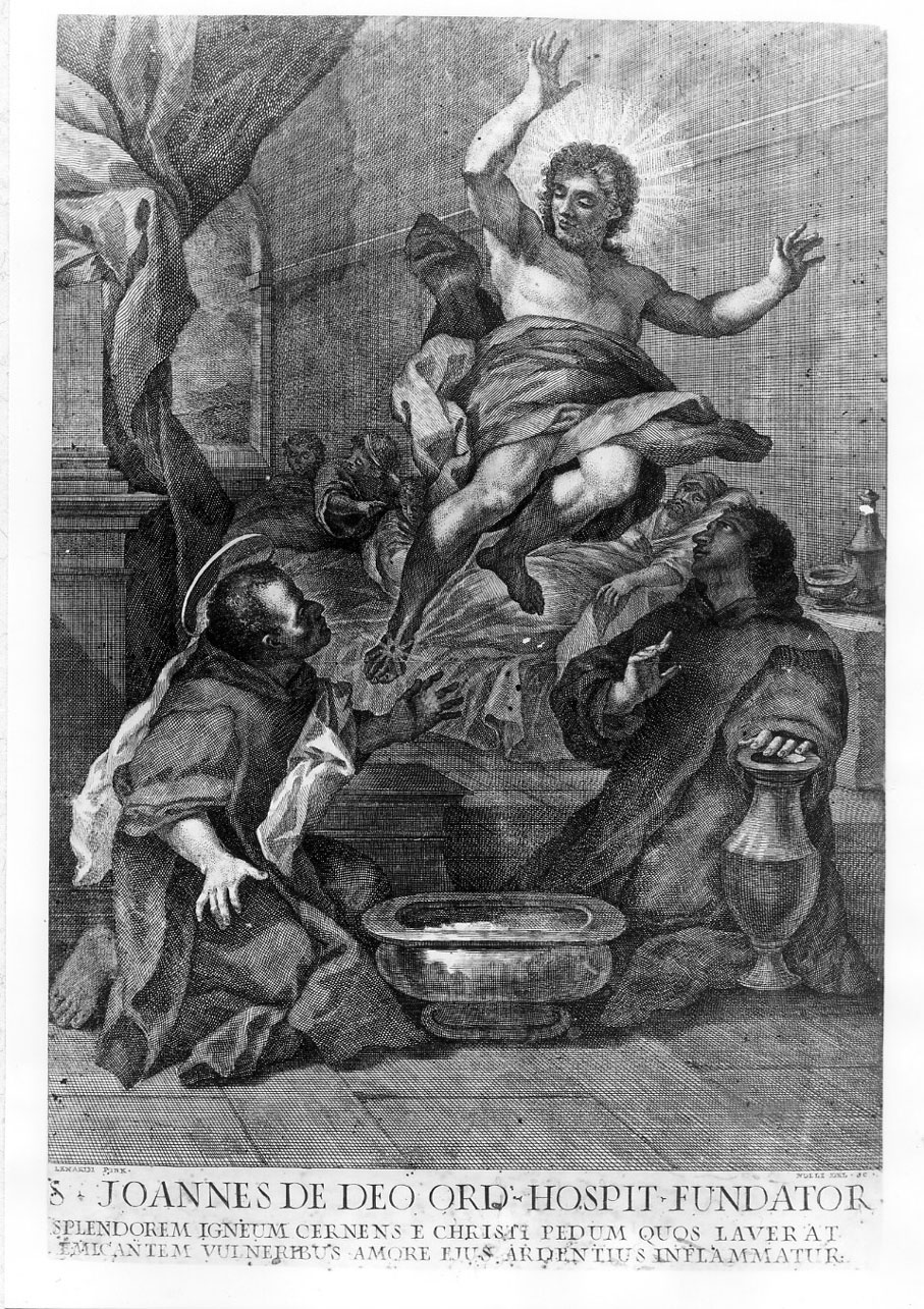 Visione di san Giovanni di Dio (stampa smarginata) di Nolli Carlo, Lenardi Giovanni Battista (sec. XVIII)