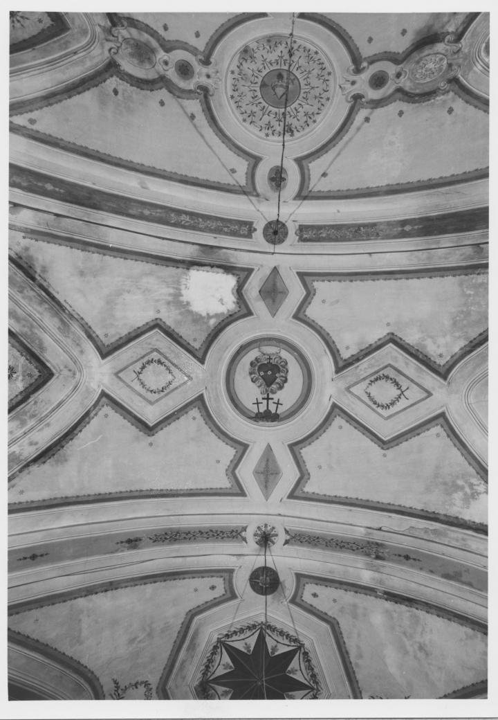 riquadri geometrici, ghirlandine, cuore sormontato dalla croce, cuoretrafitto (decorazione plastico-pittorica) - bottega Italia meridionale (metà sec. XVIII)