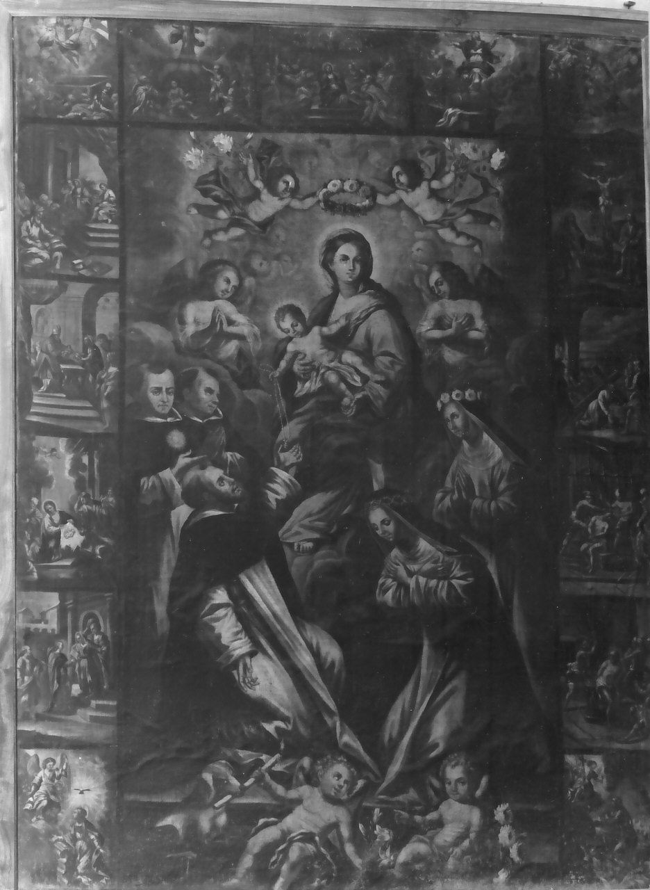 Madonna del Rosario con Santi domenicani e misteri del rosario (dipinto, opera isolata) - ambito Italia meridionale (sec. XVIII)
