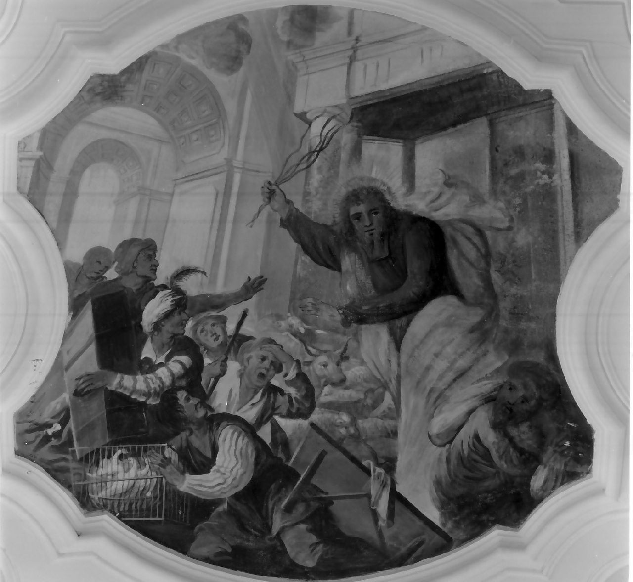 Cristo scaccia i mercanti dal Tempio, episodi del Nuovo Testamento (dipinto, elemento d'insieme) - ambito calabrese (fine/inizio secc. XVIII/ XIX)