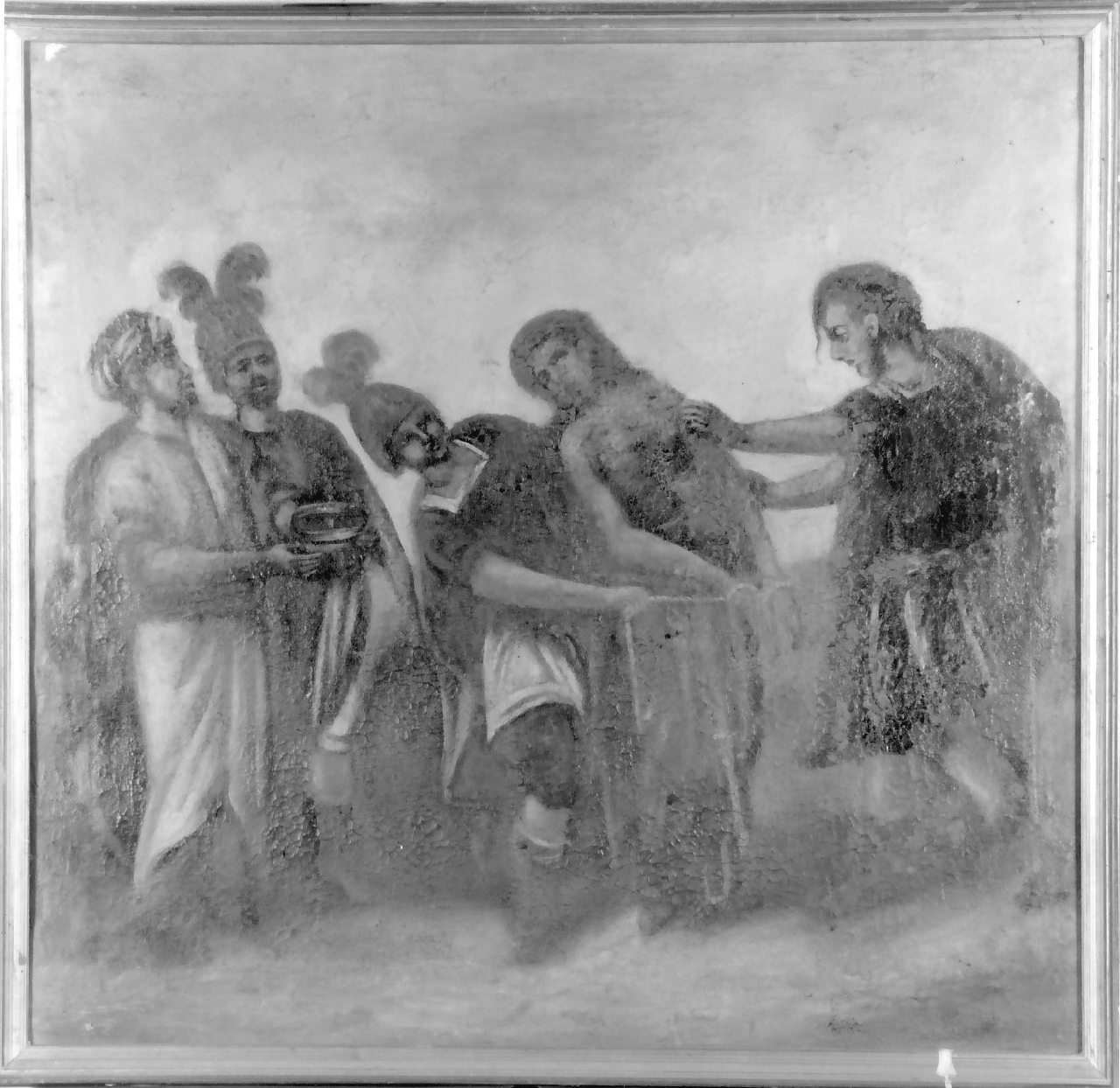 stazione X: Gesù spogliato e abbeverato di fiele (dipinto, elemento d'insieme) di Basile Domenico, Cortese A (sec. XIX)