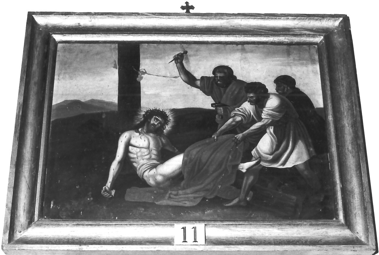 stazione XI: Gesù inchiodato alla croce (Via Crucis, elemento d'insieme) - ambito calabrese (seconda metà sec. XIX)