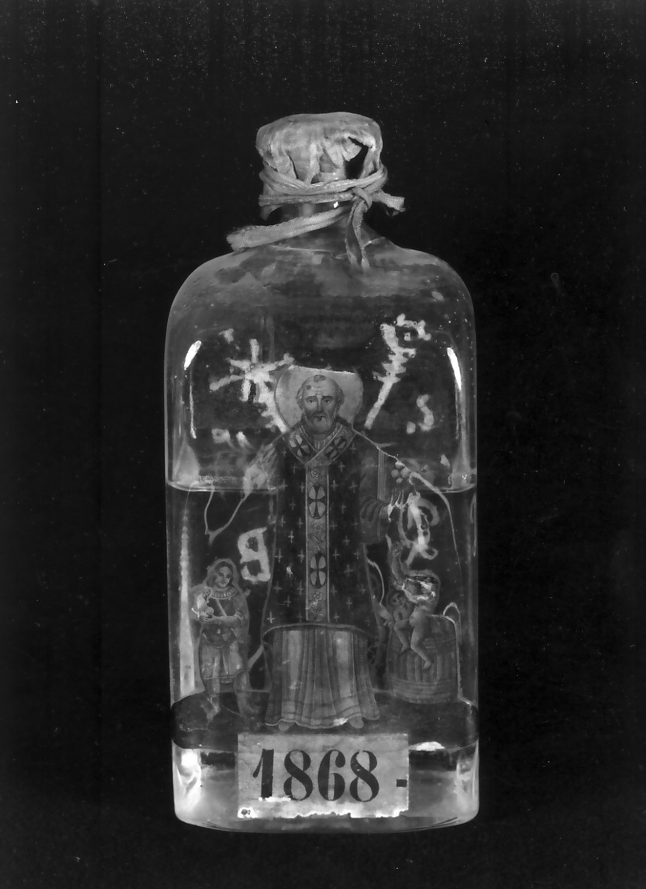 San Nicola di Bari resuscita i tre fanciulli (ampolla di pellegrinaggio, opera isolata) - bottega Italia meridionale (sec. XIX)