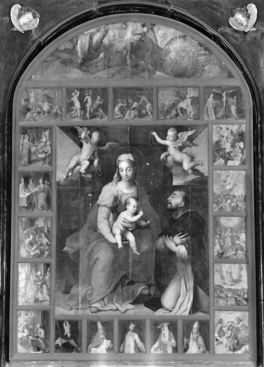 Madonna del Rosario con Santi domenicani e misteri del rosario (dipinto) di Hendricksz Dirck detto Teodoro d'Errico (sec. XVII)