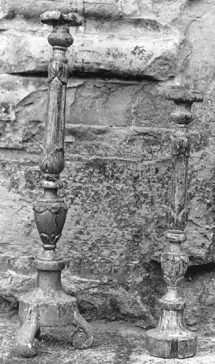 candelabro, serie - bottega calabrese (fine/inizio secc. XVIII/ XIX)