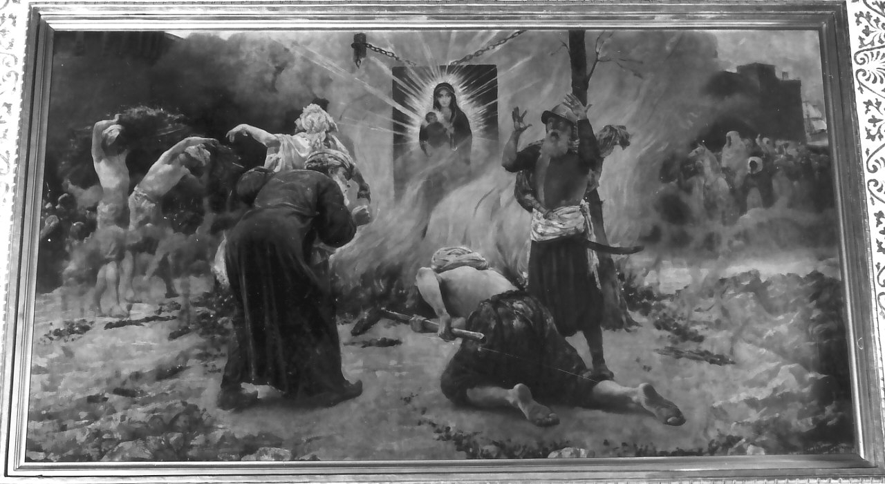 miracolo della tavola con Madonna di Capocolonna, scena sacra (dipinto, opera isolata) di Boschetto Giuseppe (fine/inizio secc. XIX/ XX)