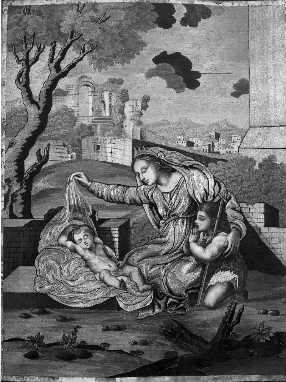 Madonna con Bambino e San Giovannino (arazzo, opera isolata) - manifattura catanzarese (sec. XVIII)