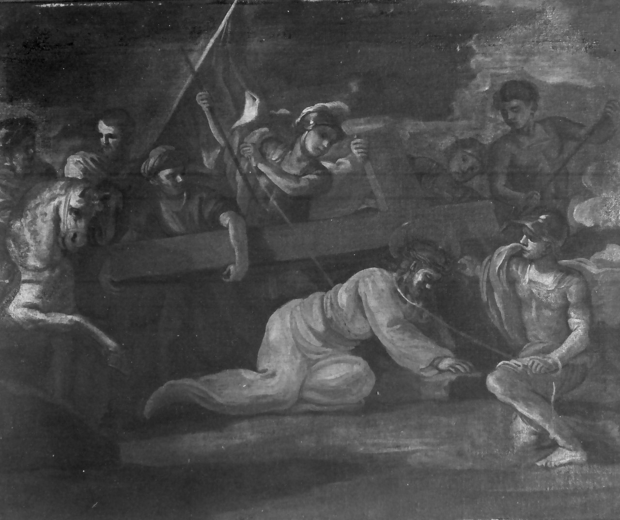 stazione V: Gesù aiutato da Simone il Cireneo a portare la croce (dipinto, elemento d'insieme) di Santanna Cristoforo (seconda metà sec. XVIII)