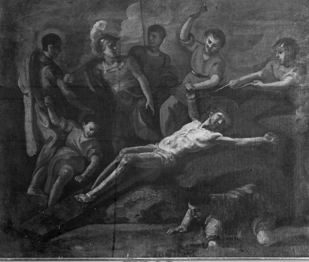 stazione XI: Gesù inchiodato alla croce (dipinto, elemento d'insieme) di Santanna Cristoforo (seconda metà sec. XVIII)