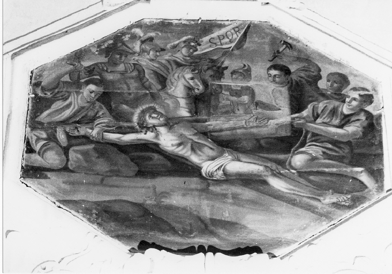 stazione XI: Gesù inchiodato alla croce (dipinto, elemento d'insieme) di Santanna Cristoforo (sec. XVIII)
