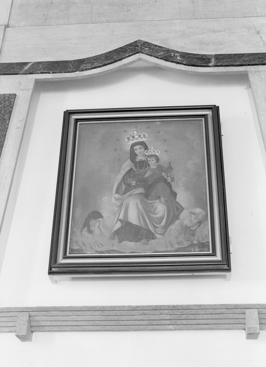 Madonna del Carmelo intercede per le anime del purgatorio (dipinto) di Nardi R (sec. XIX)