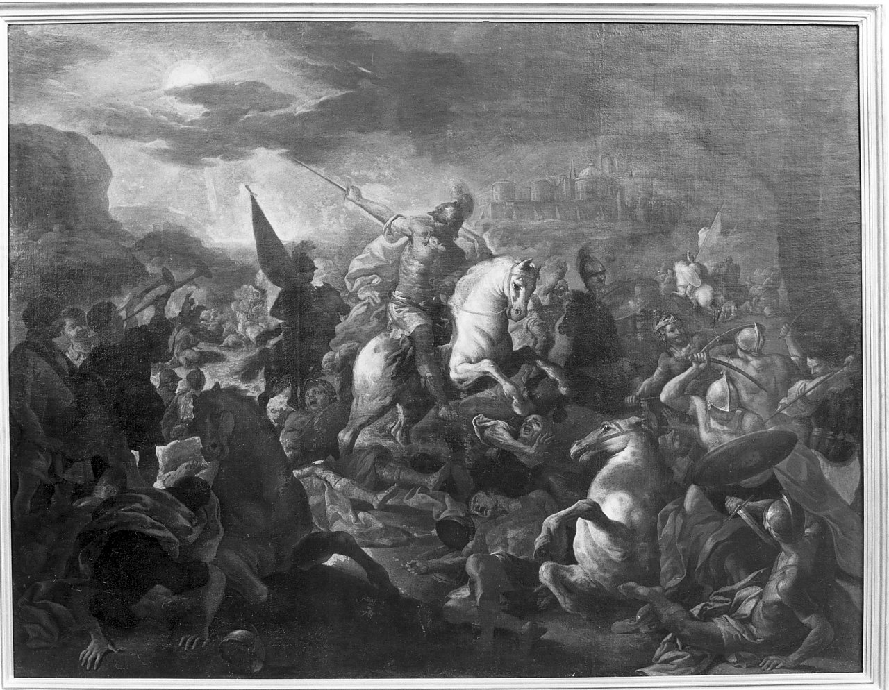 Battaglia di Giosuè a Gabon, Battaglia di Giosuè a Gabon (dipinto, opera isolata) di Cannizzaro Vincenzo (attribuito) - ambito Italia centro-meridionale (terzo quarto Sec. XVIII)
