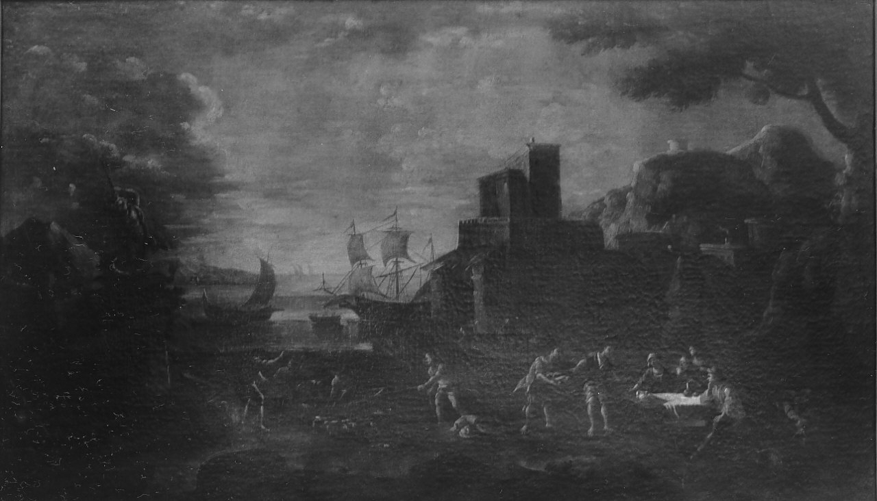 paesaggio / marina con pescatori (?) (dipinto, opera isolata) - ambito italiano (sec. XVIII)