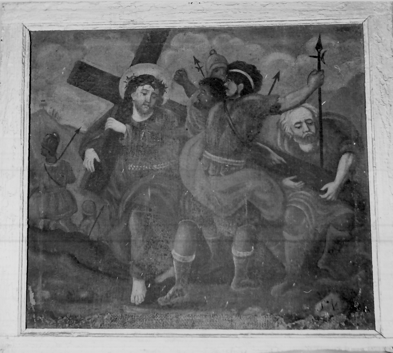 stazione V: Gesù aiutato da Simone il Cireneo a portare la croce (dipinto, elemento d'insieme) di Paladino Giovanni (sec. XIX)