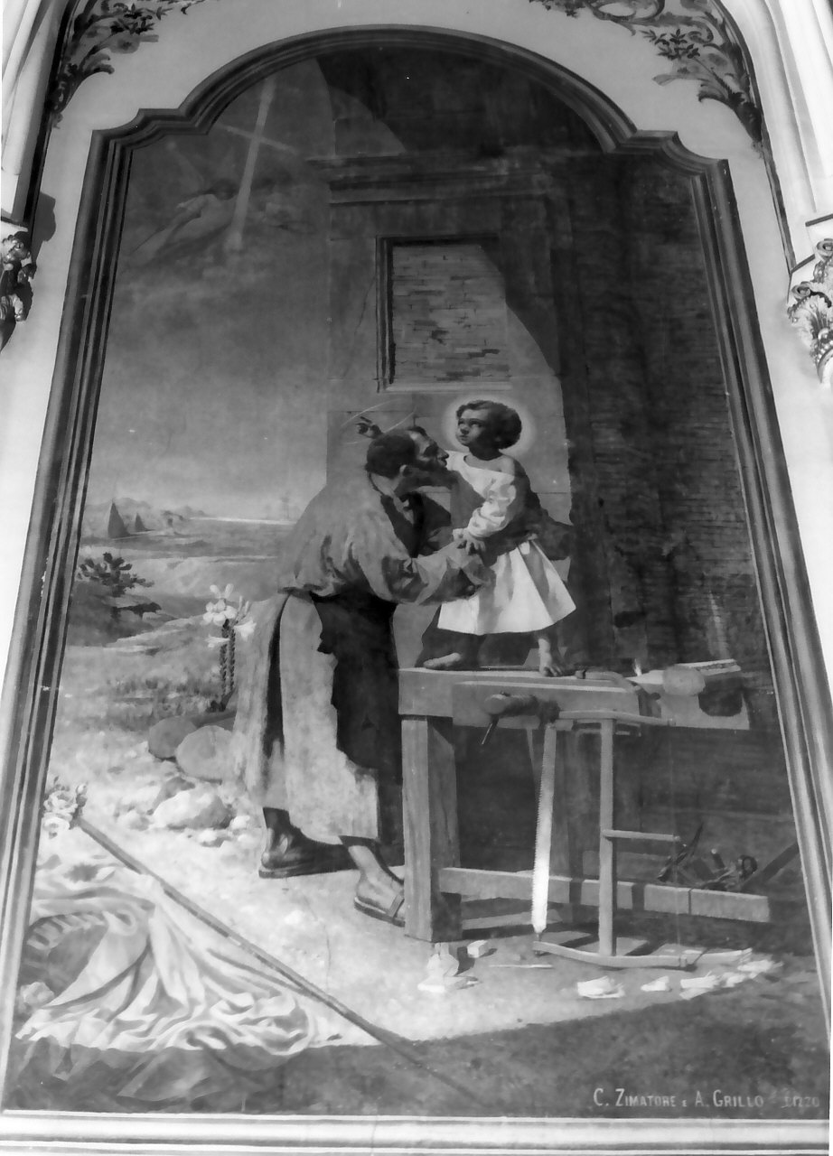 San Giuseppe e Gesù Bambino (dipinto, ciclo) di Zimatore Carmelo, Grillo Diego Antonio (sec. XX)
