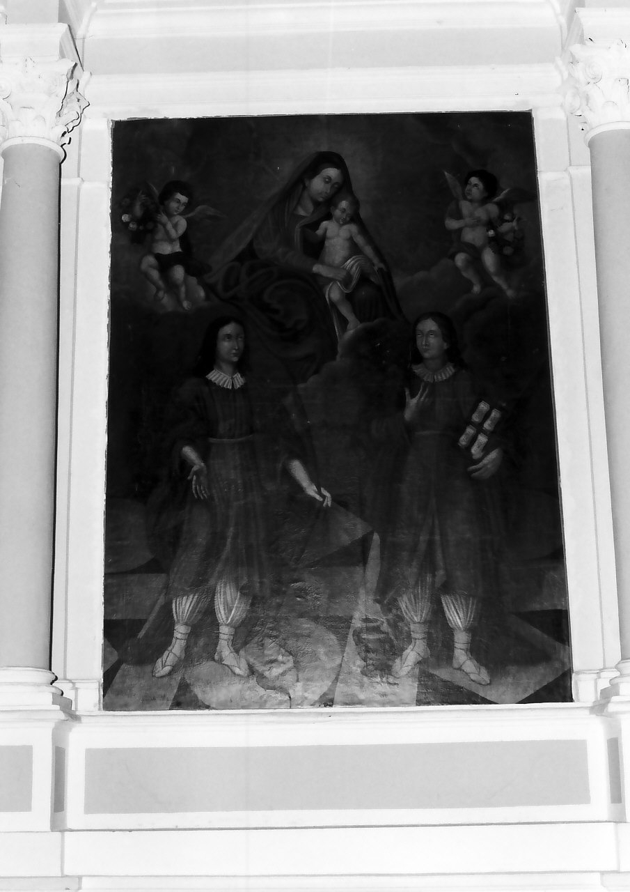 Madonna con Bambino tra Santi Cosma e Damiano (dipinto) - ambito Italia meridionale (fine/inizio secc. XVIII/ XIX)