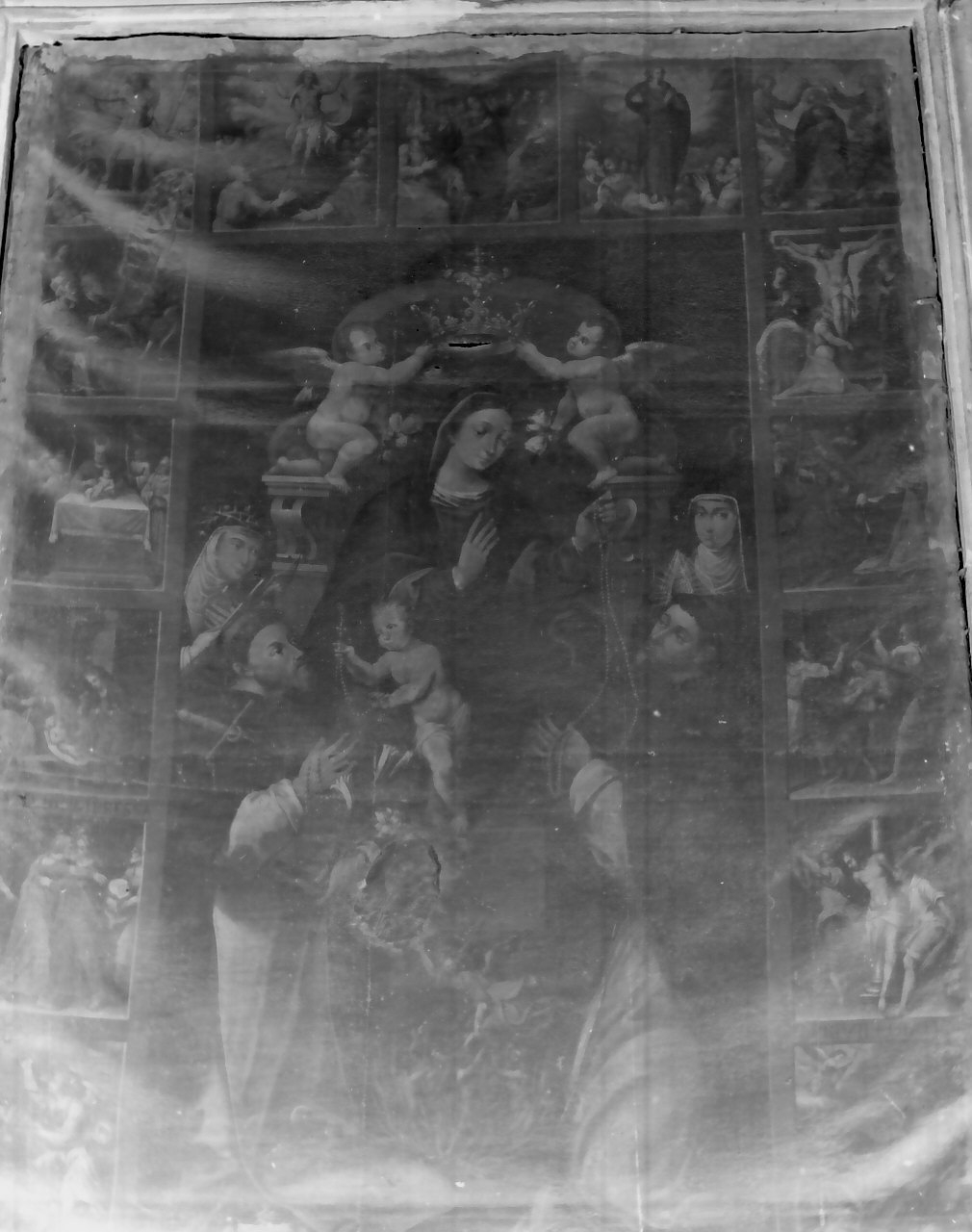 Madonna del Rosario con Santi domenicani e misteri del rosario (dipinto, opera isolata) - ambito Italia meridionale (fine/inizio secc. XVIII/ XIX)