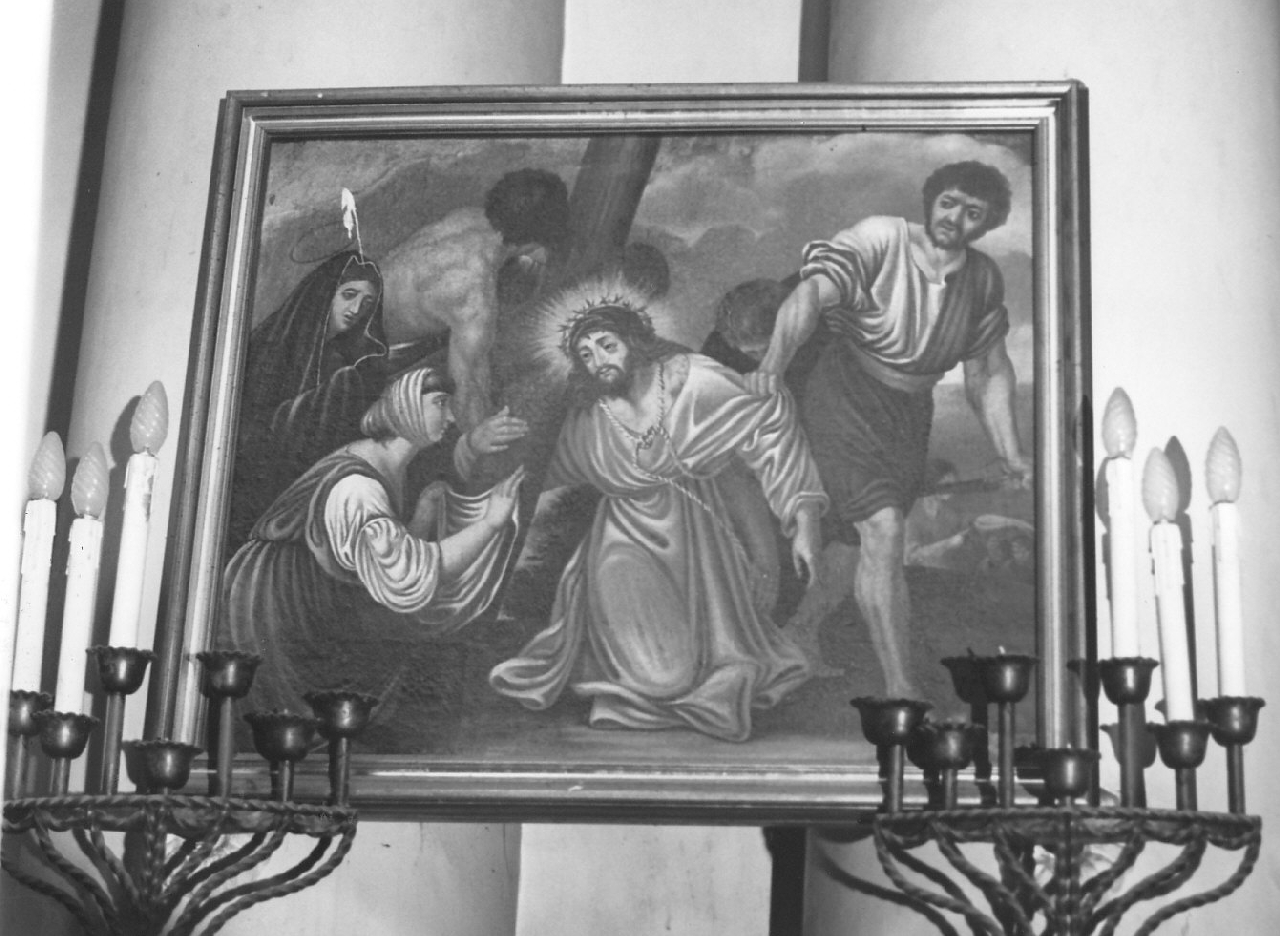 stazione VI: Gesù asciugato dalla Veronica (dipinto, elemento d'insieme) di Mesiani Domenico (sec. XIX)