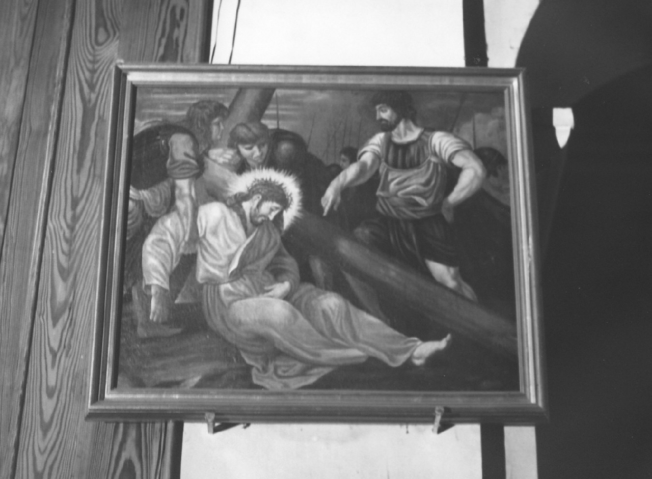 stazione VII: Gesù cade sotto la croce la seconda volta (dipinto, elemento d'insieme) di Mesiani Domenico (sec. XIX)