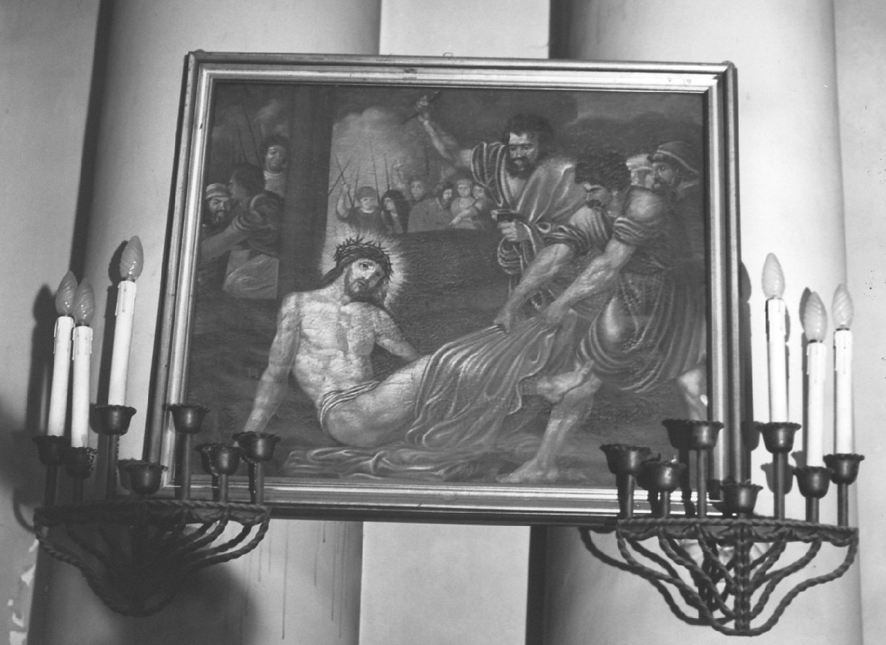 stazione XI: Gesù inchiodato alla croce (dipinto, elemento d'insieme) di Mesiani Domenico (sec. XIX)