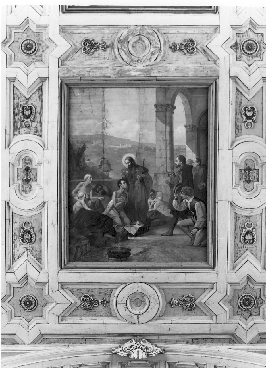 San Rocco guarisce gli appestati (dipinto, elemento d'insieme) di Moretti R (sec. XX)