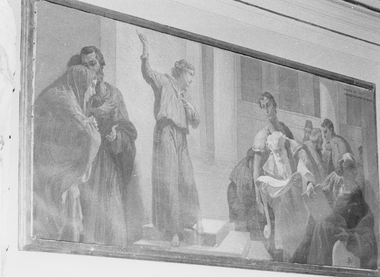 disputa di Gesù con i dottori nel tempio (dipinto, elemento d'insieme) di Pancirolo Primo (sec. XX)
