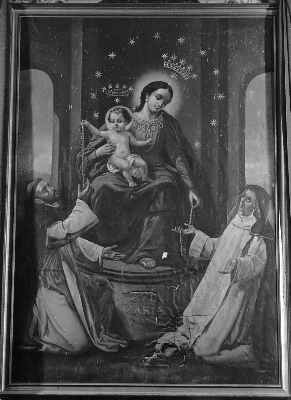Madonna del Rosario con San Domenico e Santa Caterina da Siena (dipinto, opera isolata) di Zimatore Carmelo, Grillo Diego Antonio (inizio sec. XX)