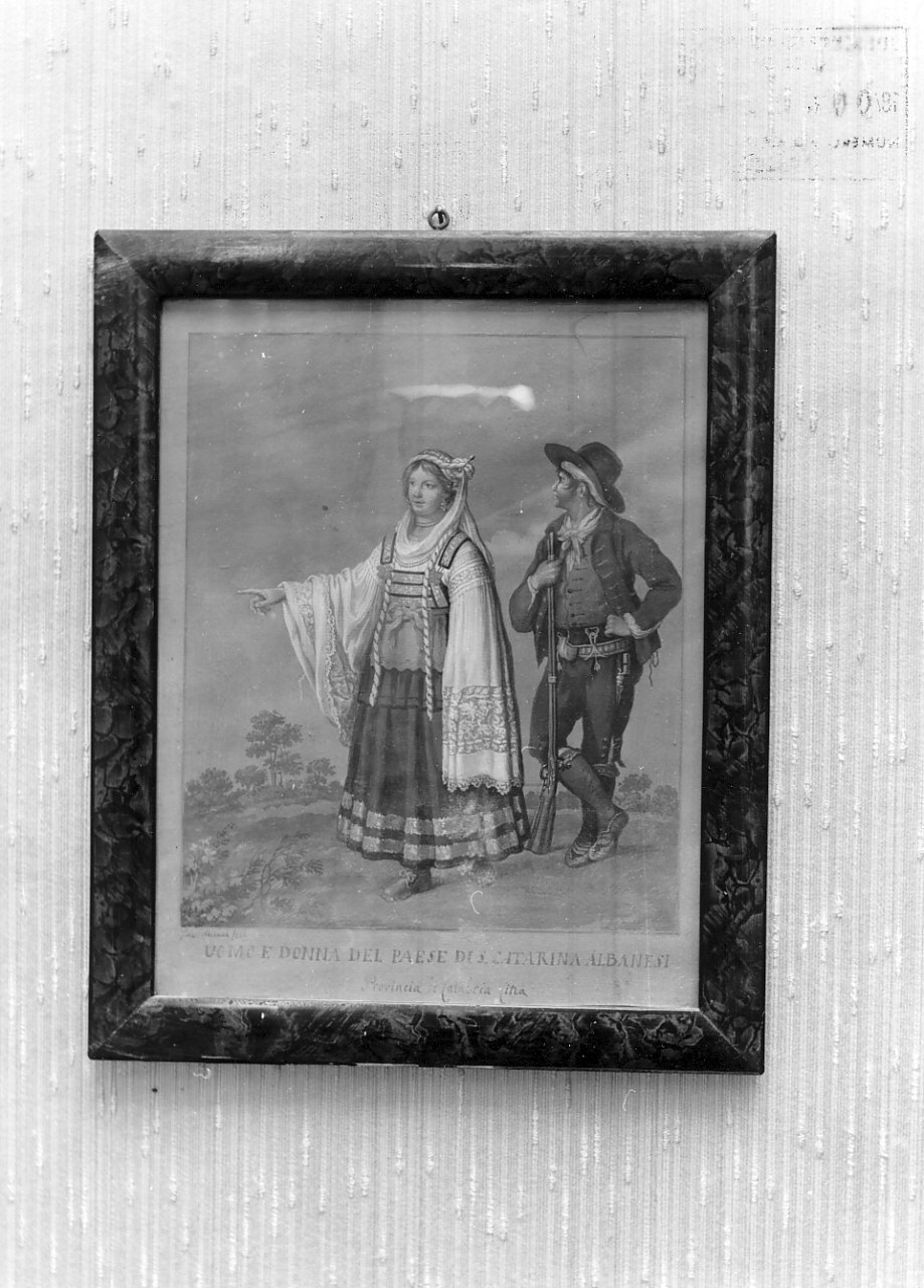 Uomo e donna del paese di S. Caterina Albanese, scena campestre con figure (dipinto, opera isolata) di Milani Giacomo (sec. XIX)