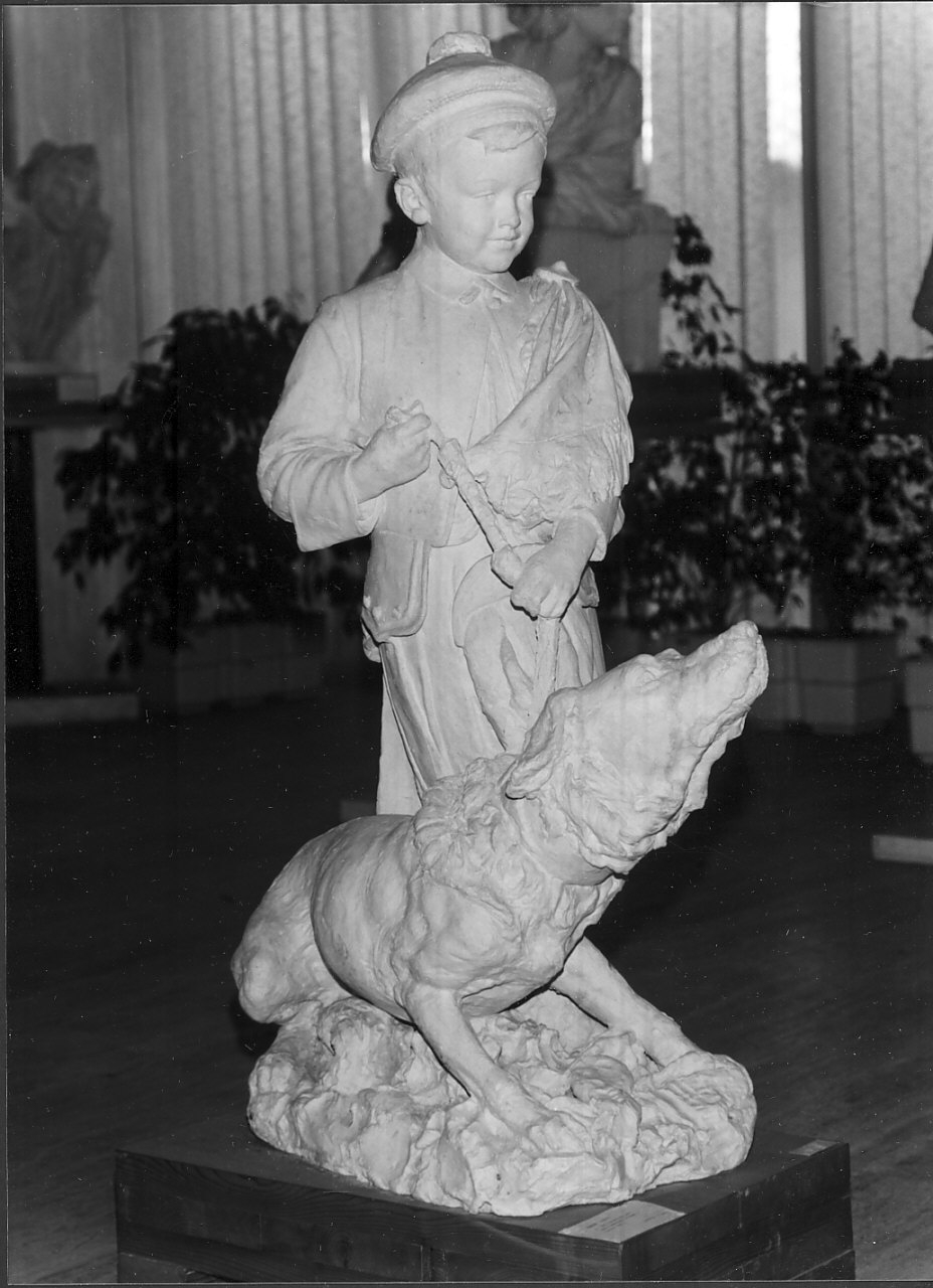 bambino con cane (gruppo scultoreo, opera isolata) di Jerace Francesco (sec. XX)